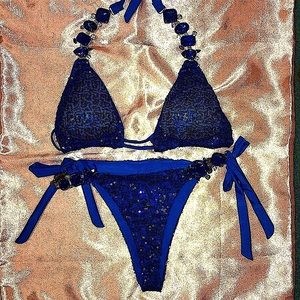 Royal Blue Jewel & Sequins Bikini Size S